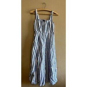 Old Navy Women’s Fit & Flare Linen-Blend Midi Dress Blue & White Stripes Sz XS